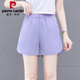 皮爾卡丹（pierre cardin）冰絲薄款高腰休閑褲女士2026新款夏季運動(dòng)短褲寬松大碼透氣三分褲 紫羅蘭 L 【建議100-115斤】