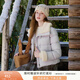 香影泡芙短款羽絨服女2025冬季新款毛領(lǐng)拼接格子白鴨絨牛角扣外套 紫色 S 155/80A/85-95斤