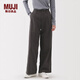 MUJI女式粗細不均棉線(xiàn)絲光斜紋抽褶寬版褲褲子25年冬季休閑褲女裝 深灰色 M （160/66A）