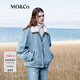 MO&Co.牛仔棉服土耳其棉夾棉羊羔毛翻領(lǐng)中性寬松夾克外套摩安珂 牛仔藍色 S 160