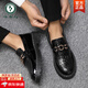 啄木鳥(niǎo)樂(lè )福鞋男英倫商務(wù)休閑懶人鞋套腳一腳蹬豆豆皮鞋社會(huì )男鞋百搭潮鞋 黑色 42