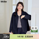 MsShe【醋酸麻】大碼女裝2026新款春裝胖mm巨顯瘦寬松短外套200斤 藏青藍色現貨 偏大半個(gè)碼 3XL