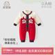 乖奇熊嬰幼兒連體衣冬季夾棉加厚外出哈衣爬服寶寶紅色衣服外出 大紅色 90cm