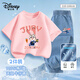 迪士尼（Disney）童裝短袖女童套裝兒童短袖t天絲牛仔褲 朱迪粉T+奔跑深藍 130