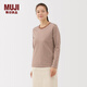MUJI女式 天竺編織 長(cháng)袖T恤上衣打底衫女款內搭女裝冬季女士 深咖啡色條紋 M (160/84A)
