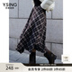 衣香麗影松弛感磨毛格紋半身裙女冬裝新款寬松不規則中長(cháng)裙子 咖啡色 M
