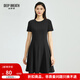 深呼吸DEEP BREATH女裝通勤高腰修身A字小黑短袖連衣裙8500101 黑 S (2)