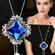 依特毛衣鏈女長(cháng)款項鏈配飾女百搭菱形毛衣掛件裝飾衣服配飾吊墜掛鏈 藍色