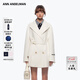 ANN ANDELMAN【沈月同款】大翻領(lǐng)雙面呢大衣女秋冬雙排扣腰帶收腰中長(cháng)款外套 米白色 XS