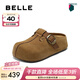 百麗（Belle）花生吐司2代翹頭全包勃肯鞋女厚底休閑單鞋B2876AM6預售 棕色-半拖 37