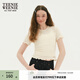 Teenie Weenie小熊女裝時(shí)尚簡(jiǎn)約春夏褶皺肌理提花短袖T恤木耳邊女 象牙白 S
