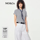 MO&Co.短袖T恤夏航海風(fēng)藍白條紋輕薄圓領(lǐng)刺繡MBE2TEE023 藍白條色 M /165