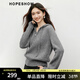 紅袖（hopeshow）高級感針織衫2025冬季新款女裝花樣元寶針?lè )ǔ槔K連帽拉鏈毛衣外套 煙灰056 L