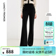 朗姿法式復古高腰時(shí)尚顯瘦微喇長(cháng)褲秋季新款高級感西裝褲女 黑色 M