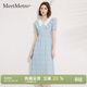 MeetMetro瑪依爾2026夏季新款撞色娃娃領(lǐng)連衣裙女法式甜美肌理感裙子 藍色【現貨閃電發(fā)】 S