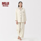 MUJI女式無(wú)側縫法蘭絨睡衣女士家居服女款純棉25年冬季套裝 女裝 象牙色 M （上裝160/84A 下裝160/66A）