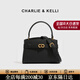 CHARLIE&KELLI CK品牌包包女款2026新款七夕禮物女凱莉包百搭金屬扣手提斜挎包 黑色【京倉配送 贈專(zhuān)柜禮袋】