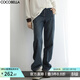 COCOBELLA復古丹寧水洗牛仔褲女26春新款高腰遮胯直筒休閑褲DN630 牛仔藍 M