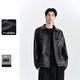 太平鳥(niǎo)男裝PU皮夾克明線(xiàn)茄克翻領(lǐng)外套休閑上衣潮 黑色第四批（合體） XL
