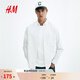 H&M男裝襯衫春季標準版型紐扣領(lǐng)細條紋牛津紡襯衫1257417 白色/細條紋 L 175/108