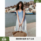 ELLE法式海邊度假風(fēng)漸變吊帶連衣裙女2025夏季新款長(cháng)款無(wú)袖海浪裙 藍色 S