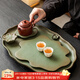 唐豐陶瓷茶盤(pán)干泡盤(pán)家用高檔創(chuàng  )意蓮池功夫茶具茶托盤(pán)泡茶專(zhuān)用小型茶臺 綠陶橢圓蓮池茶盤(pán)(大)