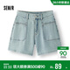 森馬（Semir）森柔|牛仔褲女夏季做舊半松緊腰短褲復古潮流直筒褲103325122001