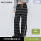 moussy 新品學(xué)院風(fēng)側縫雙條紋格紋休閑褲女028IS930-2281 165花紋灰色 M 00002/M