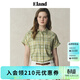 ELAND【亞麻】衣戀襯衫女格紋連肩袖卷邊短袖上衣25夏季新款淡人 綠色(40)Green-A款EEYCF24M01 M /165