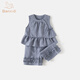 班喜迪女童套裝夏裝2026新款時(shí)髦洋氣寶寶無(wú)袖上衣褲子兒童夏季衣服童裝 灰藍 130