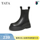 他她（TATA）英倫厚底切爾西靴女靴子加絨真皮煙筒靴短靴冬季7C960DZ4 黑色（絨里） 38