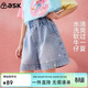 ASK JUNIOR燙鉆兒童褲子26夏季牛仔短褲女童直筒褲透氣親膚中褲 藍色 160