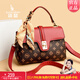 袋鼠卡拉中年女士包包2026新款生日禮物女斜挎包單肩包正品品牌輕奢手提包 棕配紅（手包+卡包+禮盒裝）