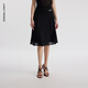 朗姿【尖貨補單】法式氣質(zhì)高腰黑色中長(cháng)款半身裙女夏季新款A字裙 黑色 M