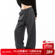 ICH MODE美式加絨衛褲運動(dòng)褲女春秋新款闊腿休閑褲彎刀褲子 深灰色加絨 L