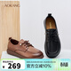 奧康（Aokang）牛皮復古英倫風(fēng)舒適系帶百搭一腳蹬單鞋 棕色 38 