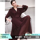 COCOBELLA氣質(zhì)酒紅木耳領(lǐng)長(cháng)袖壓褶連衣裙女新年V領(lǐng)襯衫長(cháng)裙FR7015 安可拉紅 S