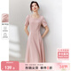 尚都比拉短袖連衣裙女夏季時(shí)尚通勤中長(cháng)款a字裙釘珠收腰顯瘦裙子 粉色 M