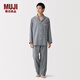 MUJI男式 無(wú)側縫 雙層紗織 長(cháng)袖睡衣 男士男款家居服套裝純棉26年春季 藏青色 L （上裝175/100A 下裝175/88A）