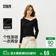 森馬（Semir）長(cháng)袖T恤女春季短款不對稱(chēng)蕩領(lǐng)斜肩露肩緊身2026上衣109126101001