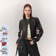 CHUU字母貼布短外套女2026春季新品機車(chē)風(fēng)撞色拼接仿PU皮衣上衣 粉色 均碼