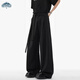頂峰保羅（Dingfengbaoluo）綁帶設計感西褲長(cháng)褲子垂感百搭褶皺寬松闊腿休閑褲TID06黑色4XL