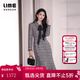LIME朗姿/LIME萊茵千金風(fēng)翻領(lǐng)撞色蝴蝶結飄帶連衣裙魚(yú)尾收腰修身新款 黑色 M