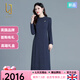 OLJ國際奢侈高檔品牌連衣裙女2025年秋冬新款立領(lǐng)收腰洋氣修身減齡裙 藍灰色贈送胸針 XL