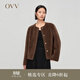 OVV秋冬熱賣(mài)女裝阿爾巴卡混紡羊毛經(jīng)典圓領(lǐng)短款大衣外套 深棕（凈色）B3 M
