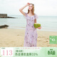 三彩2025夏季新款木耳邊荷葉袖蝴蝶印花雪紡連衣裙大擺長(cháng)裙M 淡紫色花卉 L 165/88A