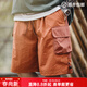 馬登工裝美式橘橙色山系大口袋短褲休閑寬松戶(hù)外五分沙灘褲男夏季 橘色 XL