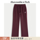 Abercrombie & Fitch美式百搭LOGO顯瘦微喇抓絨運動(dòng)衛褲長(cháng)褲25秋冬女裝147-5116 酒紅色 XS (160/66A) 偏大偏長(cháng)，建議小一碼