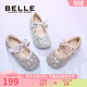百麗（Belle）童鞋女童公主鞋2026春季新款演出鞋小女孩水晶鞋兒童時(shí)尚單鞋皮鞋 粉色 26 適合腳長(cháng)約15.7-16.3cm