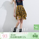 三彩獨醒2025夏季新款格紋半身裙松緊高腰不對稱(chēng)A字裙短裙甜酷F 姜黃色格紋 L 165/72A